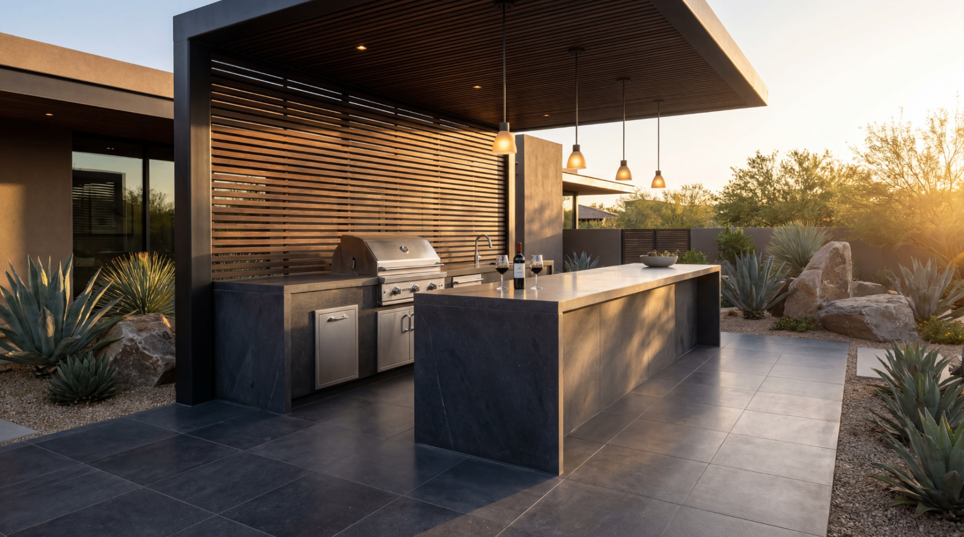 Outdoor kitchen with pergola